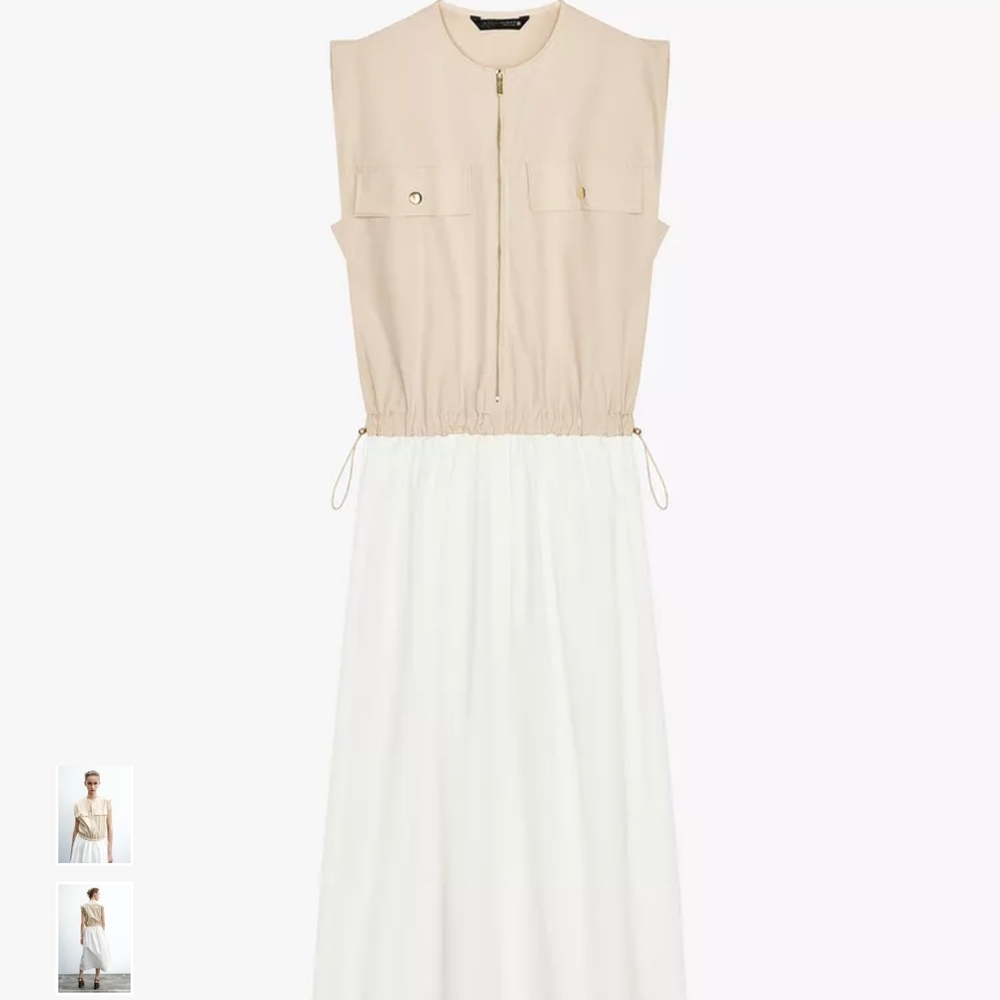 Zara Two-Tone Beige and White Midi Dress - Picture 2 of 8